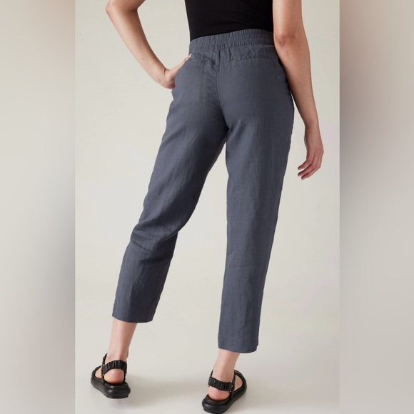 EUC Sz 12 Athleta Voyager Linen Granite Blue Cropped Pants - Picture 3 of 13